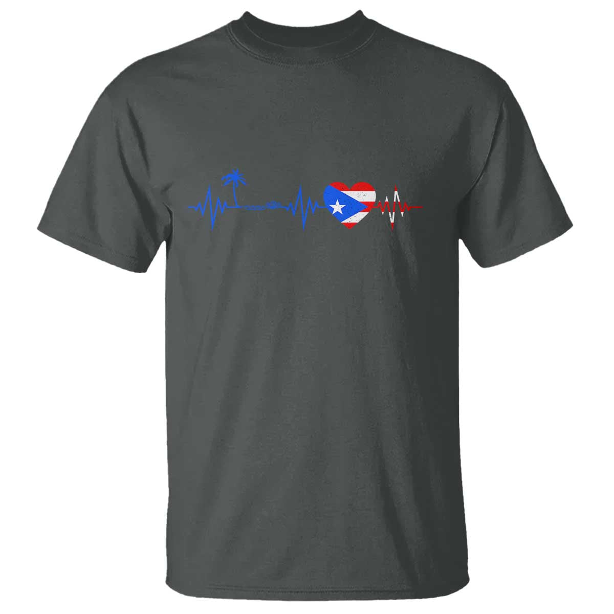 Puerto Rico Flag T Shirt Heartbeat EKG Pulse Boricua Pride Summer Beach TS10 Dark Heather Print Your Wear