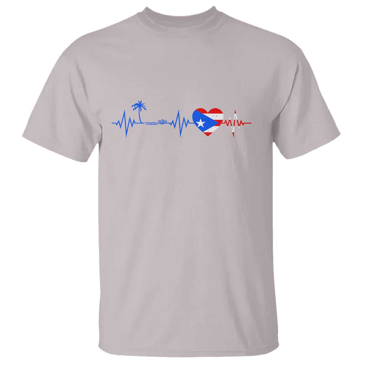 Puerto Rico Flag T Shirt Heartbeat EKG Pulse Boricua Pride Summer Beach TS10 Ice Gray Print Your Wear