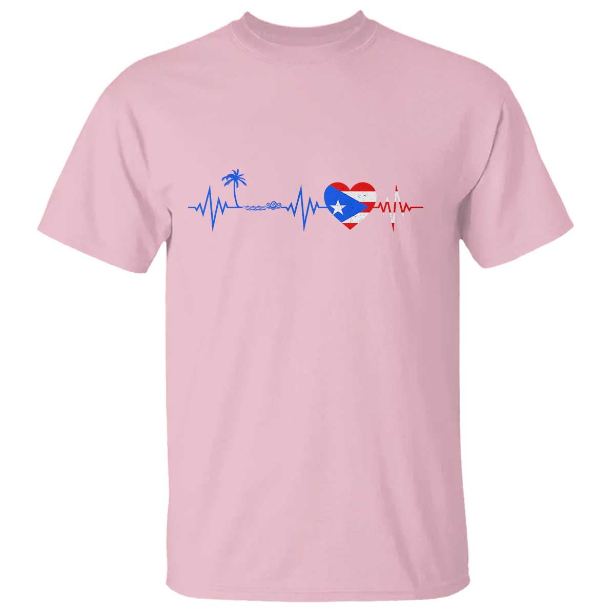Puerto Rico Flag T Shirt Heartbeat EKG Pulse Boricua Pride Summer Beach TS10 Light Pink Print Your Wear