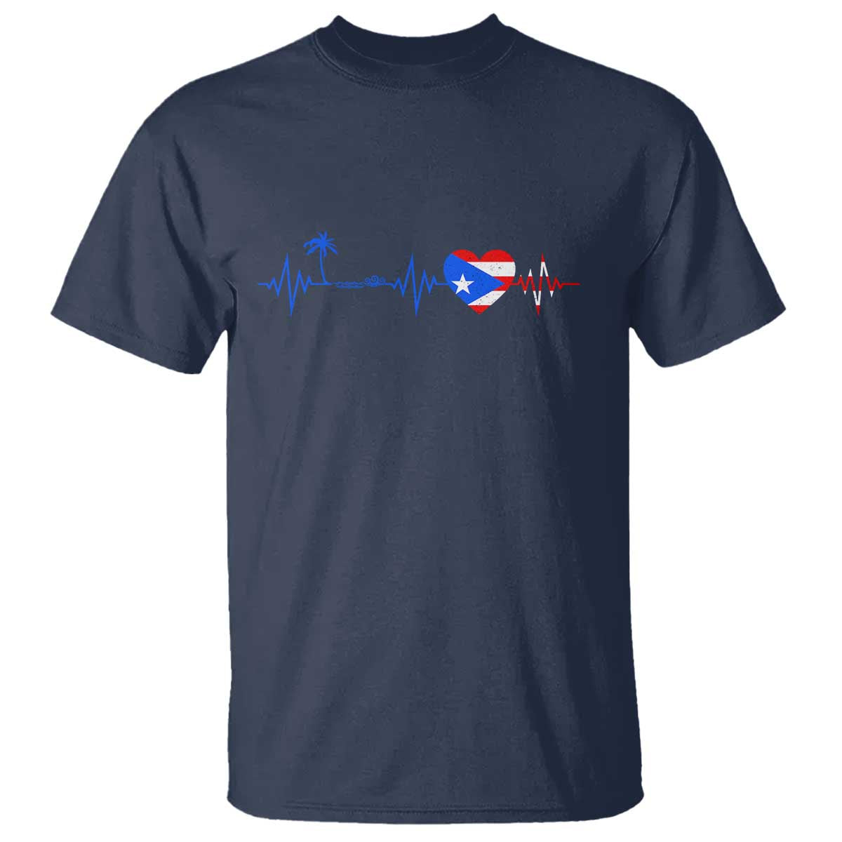 Puerto Rico Flag T Shirt Heartbeat EKG Pulse Boricua Pride Summer Beach TS10 Navy Print Your Wear