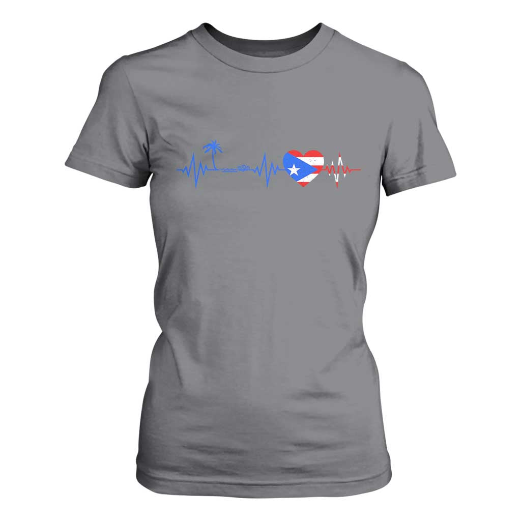 Puerto Rico Flag T Shirt For Women Heartbeat EKG Pulse Boricua Pride Summer Beach TS10 Charcoal Print Your Wear