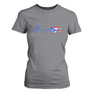 Puerto Rico Flag T Shirt For Women Heartbeat EKG Pulse Boricua Pride Summer Beach TS10 Charcoal Print Your Wear