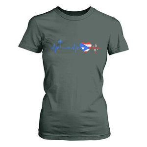Puerto Rico Flag T Shirt For Women Heartbeat EKG Pulse Boricua Pride Summer Beach TS10 Dark Forest Green Print Your Wear