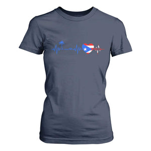 Puerto Rico Flag T Shirt For Women Heartbeat EKG Pulse Boricua Pride Summer Beach TS10 Navy Print Your Wear