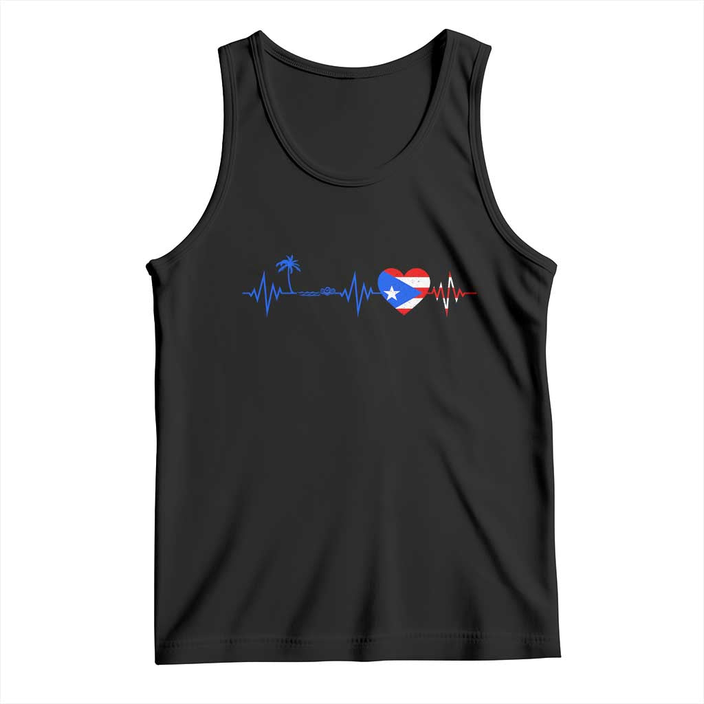 Puerto Rico Flag Tank Top Heartbeat EKG Pulse Boricua Pride Summer Beach TS10 Black Print Your Wear