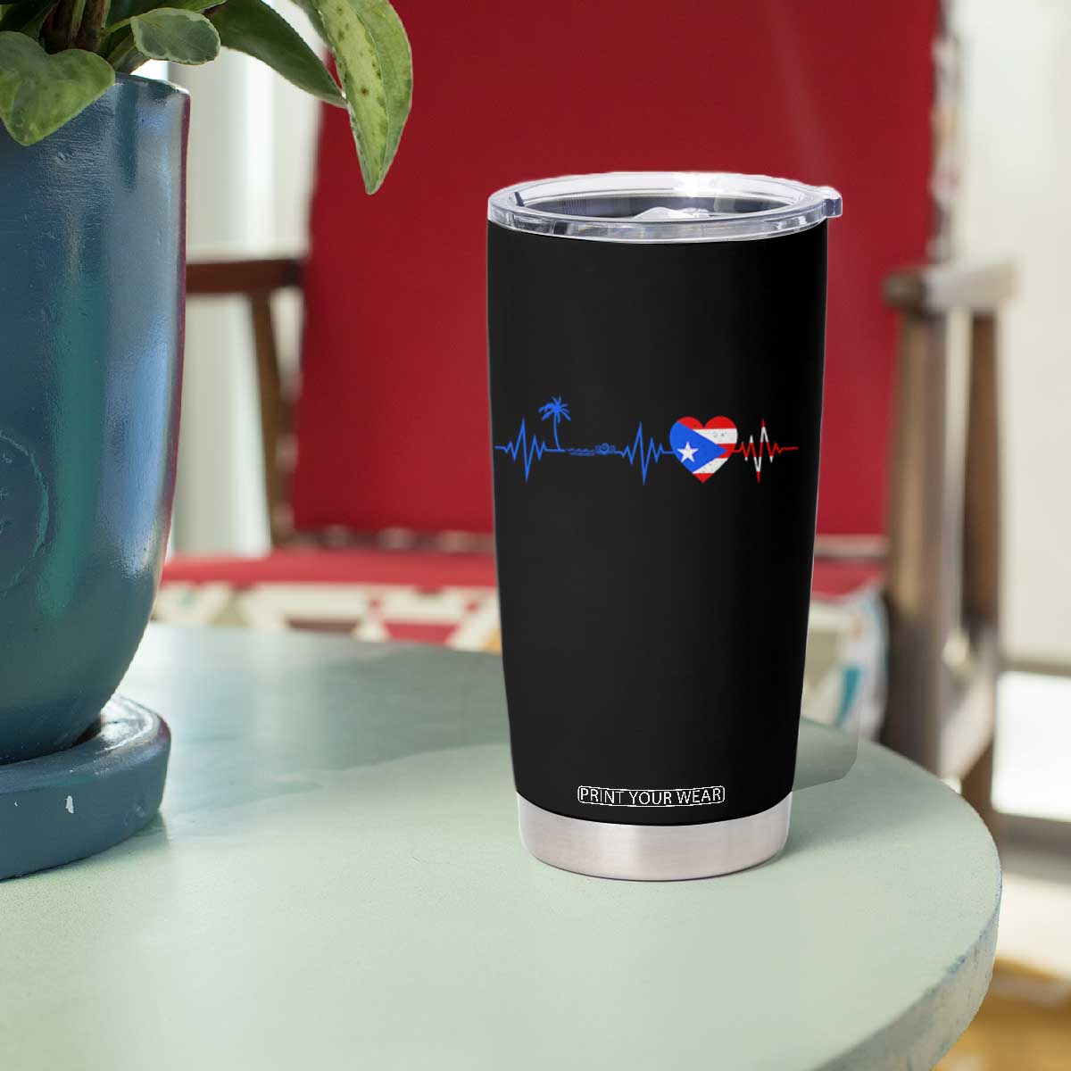 Puerto Rico Flag Tumbler Cup Heartbeat EKG Pulse Boricua Pride Summer Beach TS10 Print Your Wear