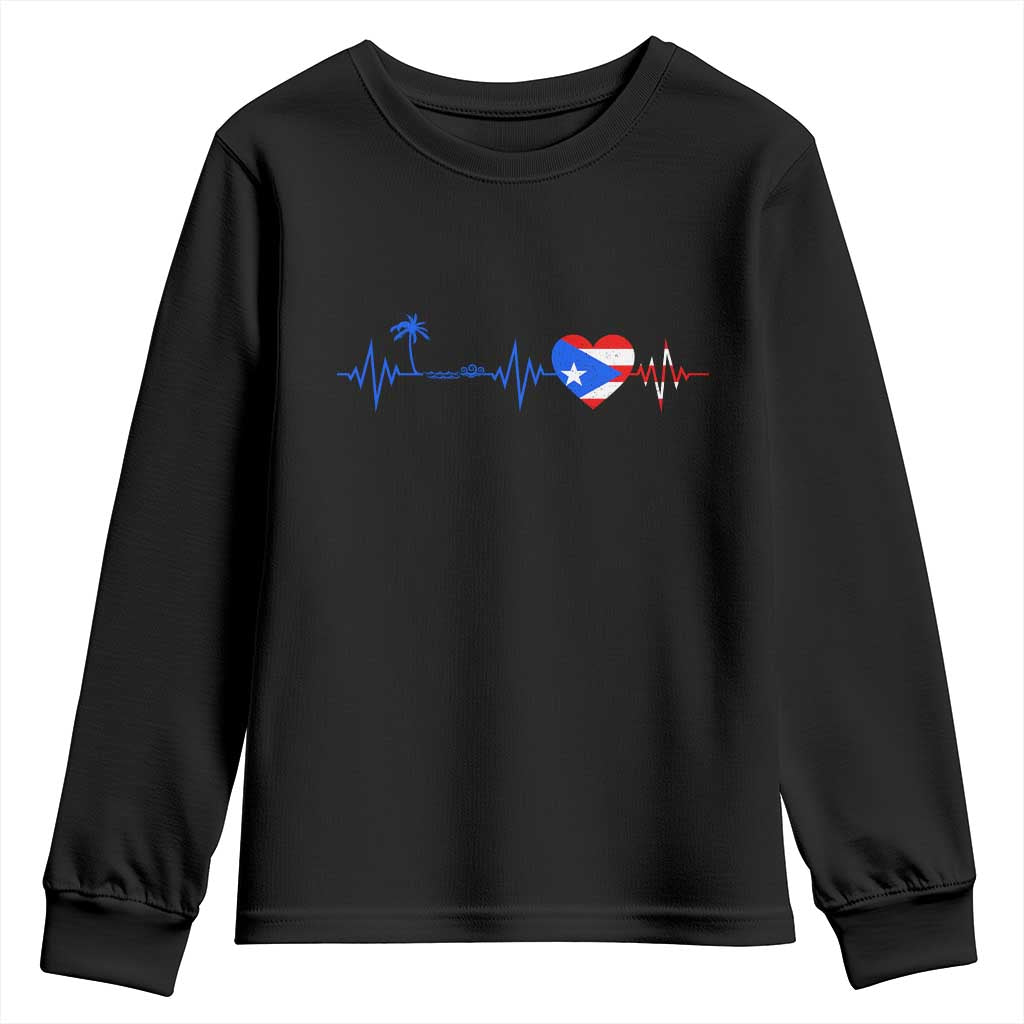 Puerto Rico Flag Youth Sweatshirt Heartbeat EKG Pulse Boricua Pride Summer Beach TS10 Black Print Your Wear
