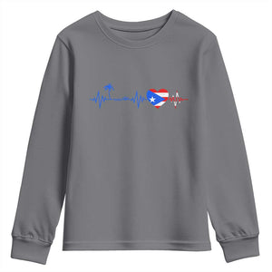 Puerto Rico Flag Youth Sweatshirt Heartbeat EKG Pulse Boricua Pride Summer Beach TS10 Charcoal Print Your Wear