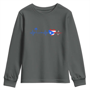 Puerto Rico Flag Youth Sweatshirt Heartbeat EKG Pulse Boricua Pride Summer Beach TS10 Dark Heather Print Your Wear