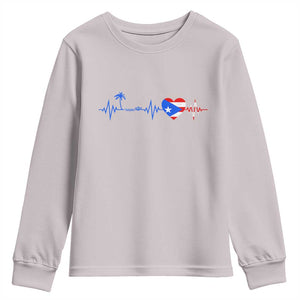 Puerto Rico Flag Youth Sweatshirt Heartbeat EKG Pulse Boricua Pride Summer Beach TS10 Ice Gray Print Your Wear