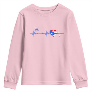 Puerto Rico Flag Youth Sweatshirt Heartbeat EKG Pulse Boricua Pride Summer Beach TS10 Light Pink Print Your Wear