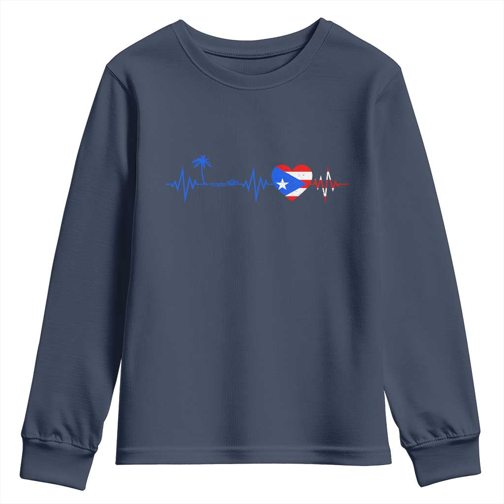 Puerto Rico Flag Youth Sweatshirt Heartbeat EKG Pulse Boricua Pride Summer Beach TS10 Navy Print Your Wear