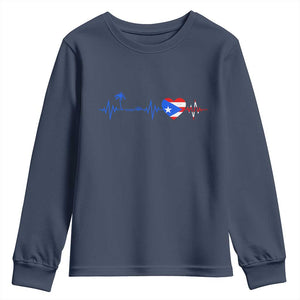 Puerto Rico Flag Youth Sweatshirt Heartbeat EKG Pulse Boricua Pride Summer Beach TS10 Navy Print Your Wear