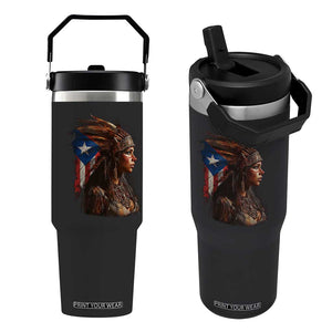 Puerto Rico Taino Warrior Woman Flip Straw Tumbler Boricua Pride TS10 One Size: 30 oz Black Print Your Wear