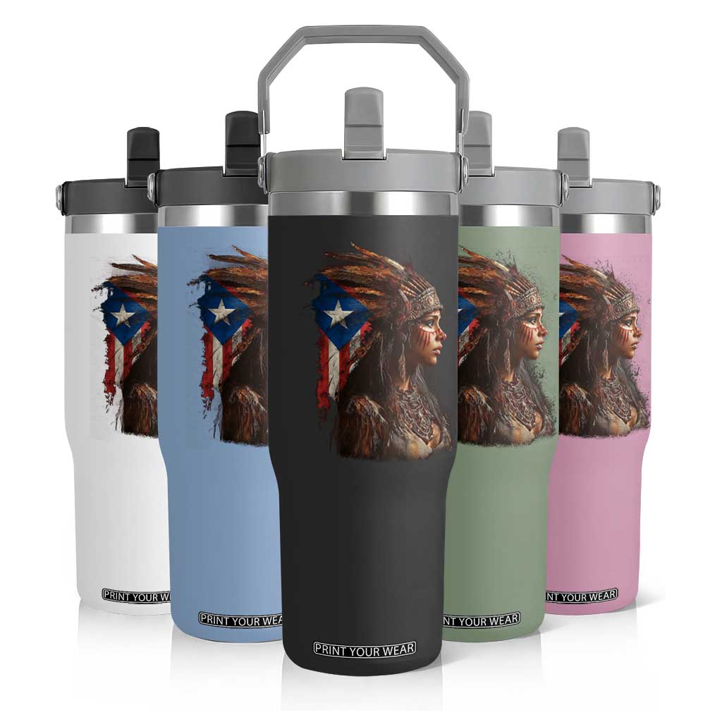 Puerto Rico Taino Warrior Woman Flip Straw Tumbler Boricua Pride TS10 Print Your Wear