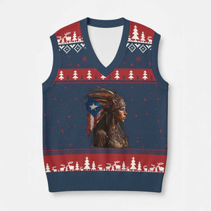 Puerto Rico Taino Warrior Woman V-Neck Knit Sweater Vest Boricua Pride TS10 Navy Red Print Your Wear