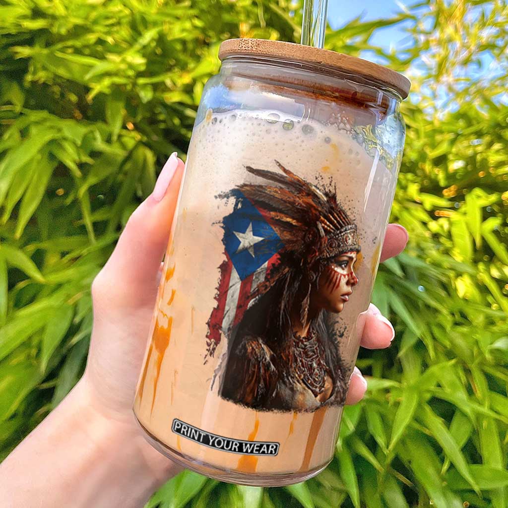 Puerto Rico Taino Warrior Woman Glass Can Boricua Pride TS10 Black Print Your Wear