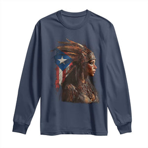 Puerto Rico Taino Warrior Woman Long Sleeve Shirt Boricua Pride TS10 Navy Print Your Wear