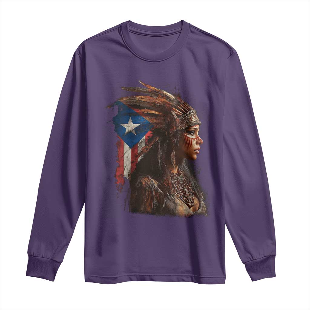 Puerto Rico Taino Warrior Woman Long Sleeve Shirt Boricua Pride TS10 Purple Print Your Wear
