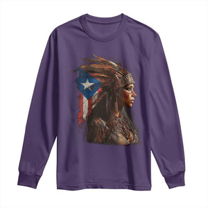 Puerto Rico Taino Warrior Woman Long Sleeve Shirt Boricua Pride TS10 Purple Print Your Wear