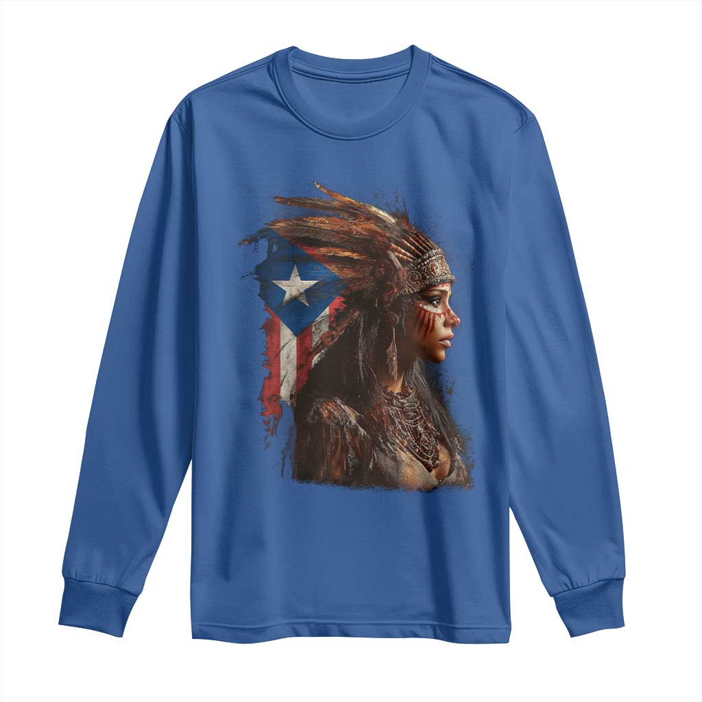 Puerto Rico Taino Warrior Woman Long Sleeve Shirt Boricua Pride TS10 Royal Blue Print Your Wear