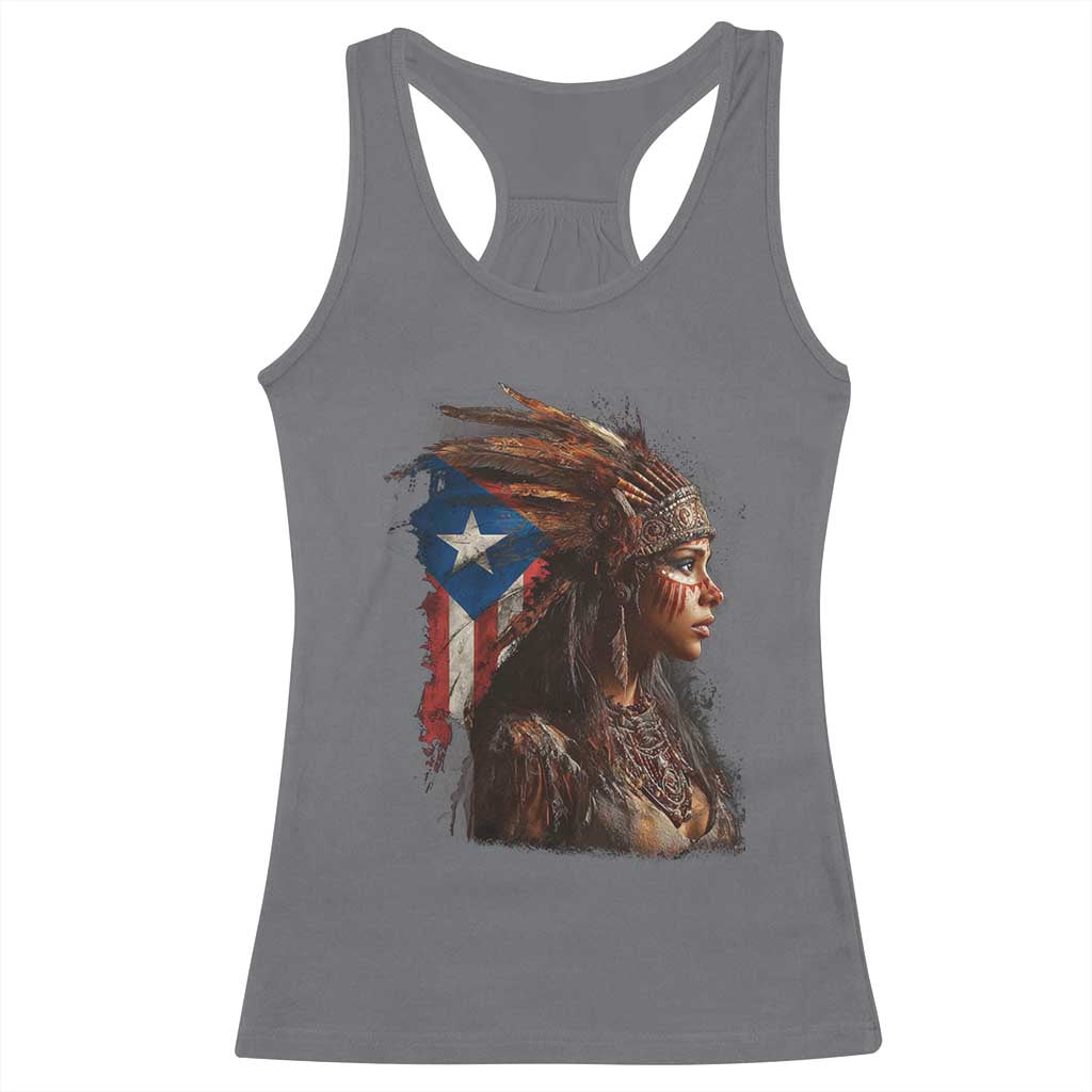 Puerto Rico Taino Warrior Woman Racerback Tank Top Boricua Pride TS10 Charcoal Print Your Wear