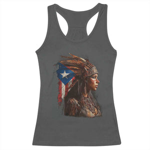 Puerto Rico Taino Warrior Woman Racerback Tank Top Boricua Pride TS10 Dark Heather Print Your Wear