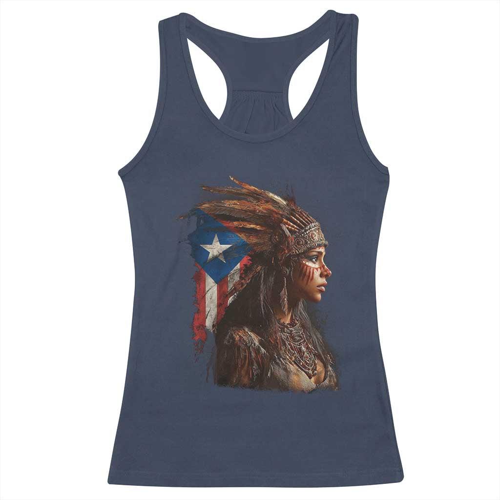 Puerto Rico Taino Warrior Woman Racerback Tank Top Boricua Pride TS10 Navy Print Your Wear