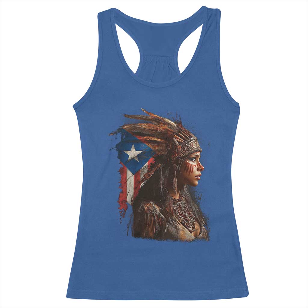 Puerto Rico Taino Warrior Woman Racerback Tank Top Boricua Pride TS10 Royal Blue Print Your Wear