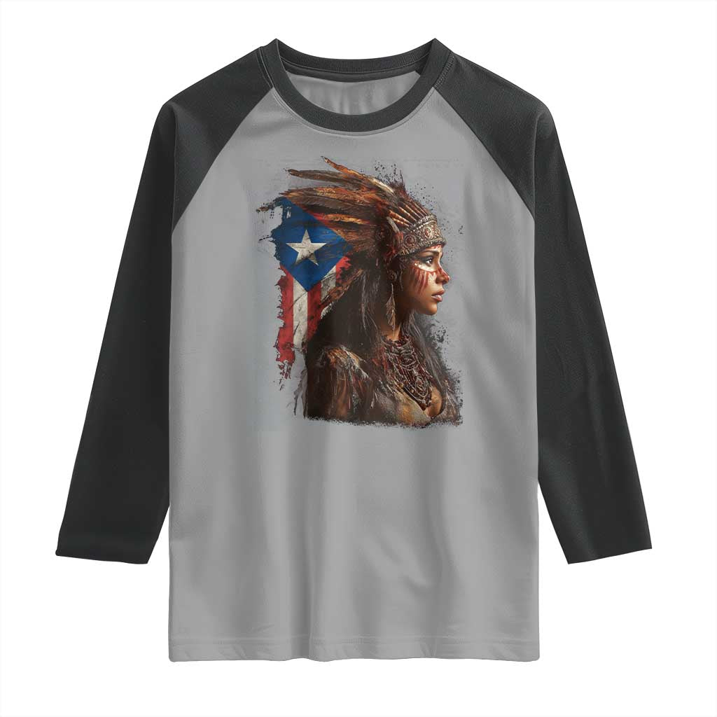 Puerto Rico Taino Warrior Woman Raglan Shirt Boricua Pride TS10 Sport Gray Black Print Your Wear