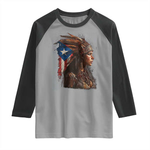Puerto Rico Taino Warrior Woman Raglan Shirt Boricua Pride TS10 Sport Gray Black Print Your Wear
