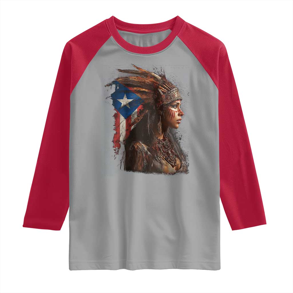 Puerto Rico Taino Warrior Woman Raglan Shirt Boricua Pride TS10 Sport Gray Red Print Your Wear