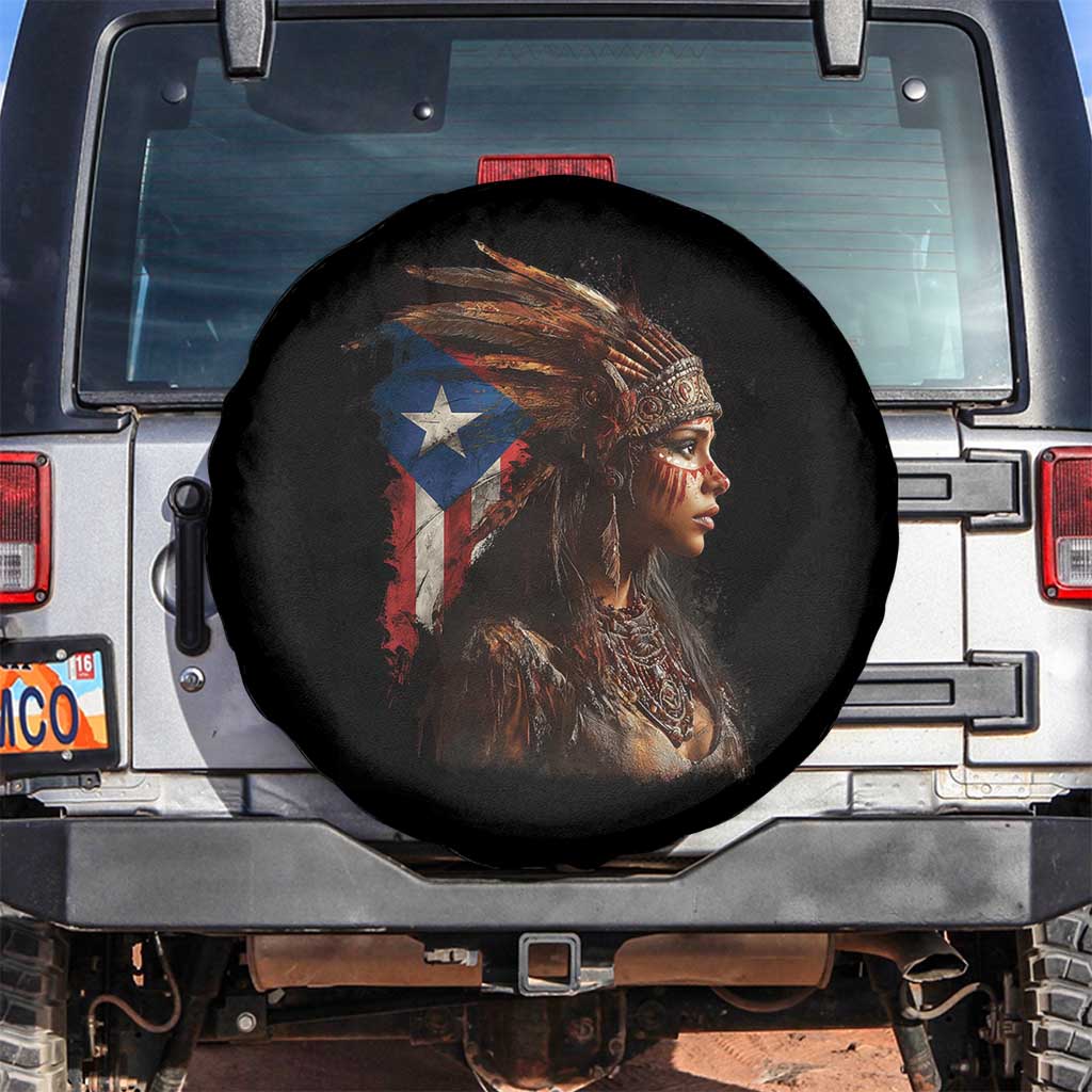 Puerto Rico Taino Warrior Woman Spare Tire Cover Boricua Pride TS10 No hole Black Print Your Wear