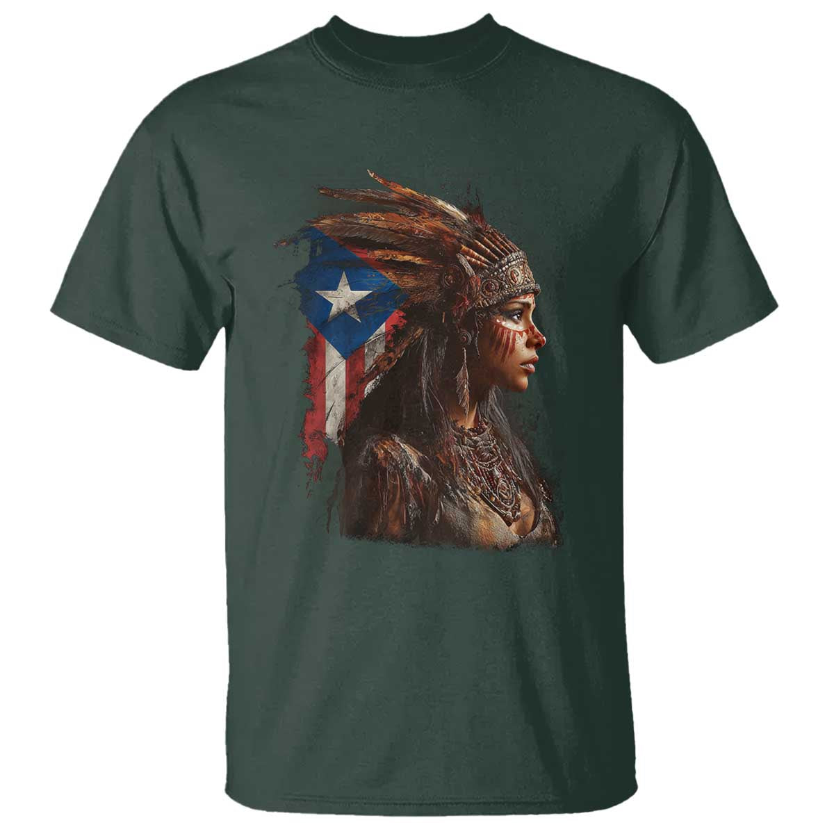 Puerto Rico Taino Warrior Woman T Shirt Boricua Pride TS10 Dark Forest Green Print Your Wear