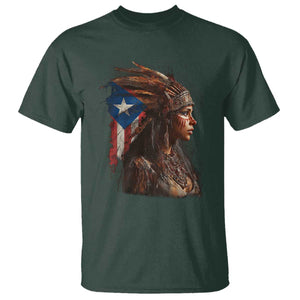 Puerto Rico Taino Warrior Woman T Shirt Boricua Pride TS10 Dark Forest Green Print Your Wear