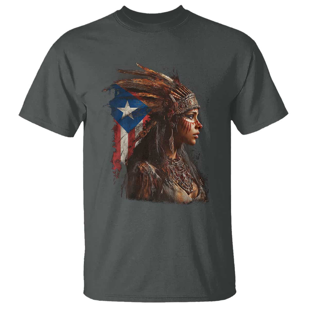 Puerto Rico Taino Warrior Woman T Shirt Boricua Pride TS10 Dark Heather Print Your Wear