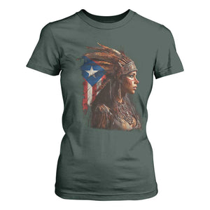 Puerto Rico Taino Warrior Woman T Shirt For Women Boricua Pride TS10 Dark Forest Green Print Your Wear