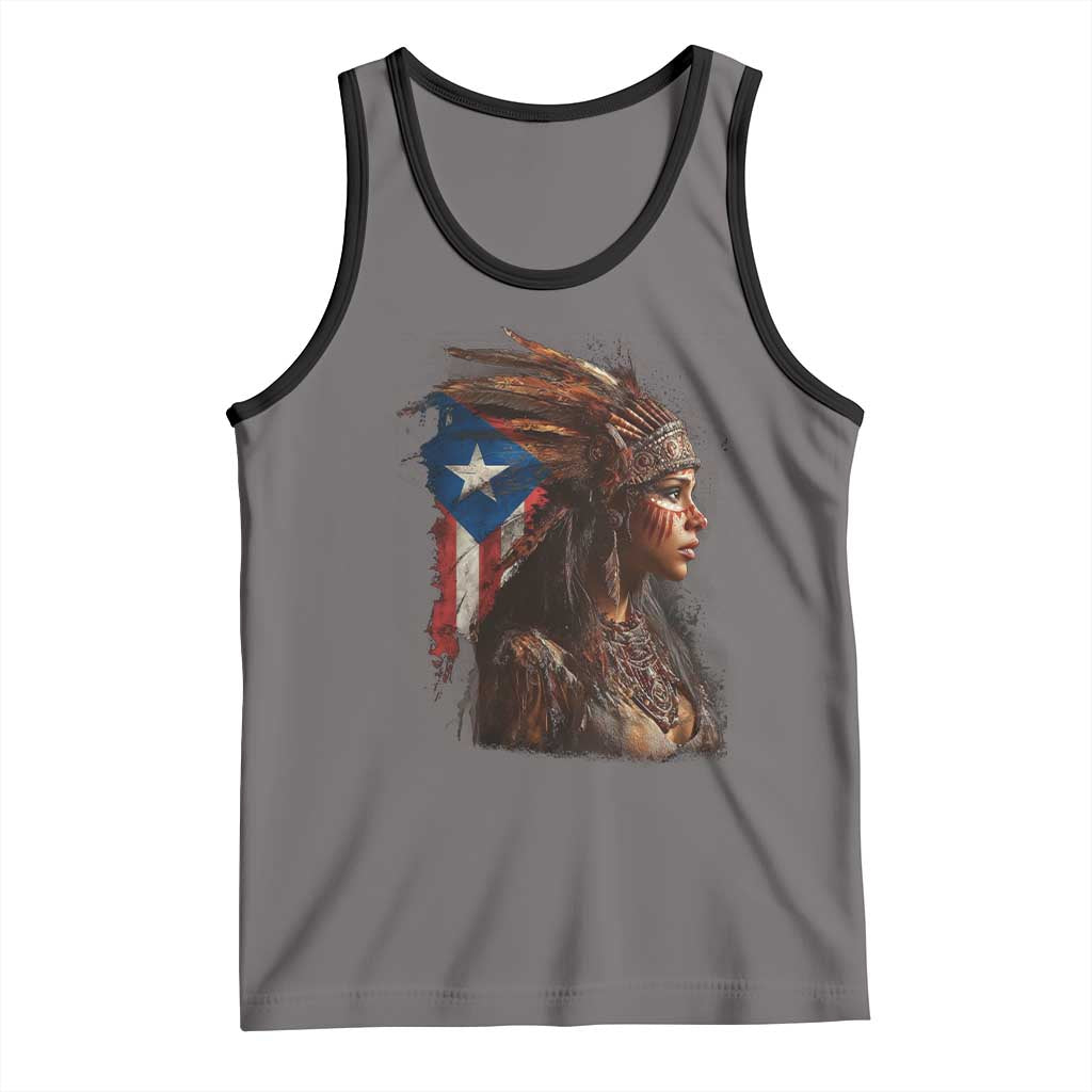 Puerto Rico Taino Warrior Woman Tank Top Boricua Pride TS10 Deep Heather Black Print Your Wear
