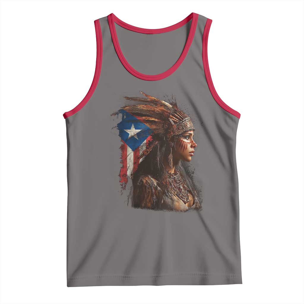 Puerto Rico Taino Warrior Woman Tank Top Boricua Pride TS10 Deep Heather Red Print Your Wear
