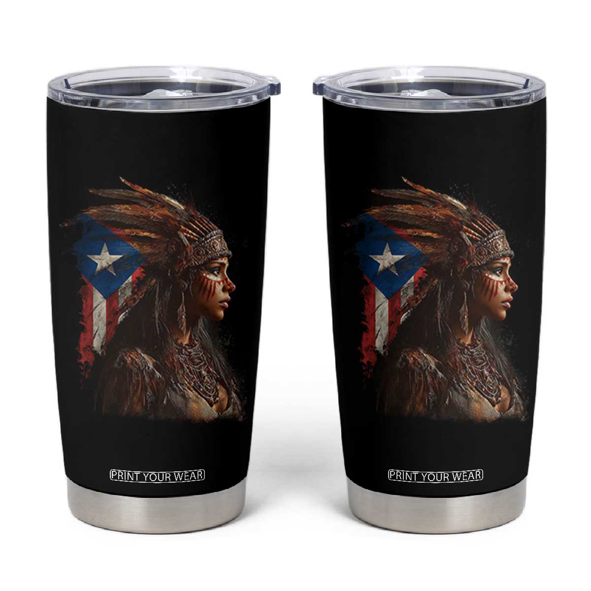 Puerto Rico Taino Warrior Woman Tumbler Cup Boricua Pride TS10 Black Print Your Wear