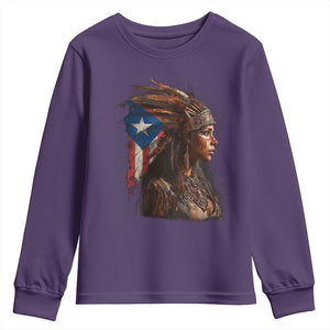 Puerto Rico Taino Warrior Woman Youth Sweatshirt Boricua Pride TS10 Purple Print Your Wear