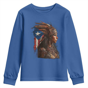 Puerto Rico Taino Warrior Woman Youth Sweatshirt Boricua Pride TS10 Royal Blue Print Your Wear
