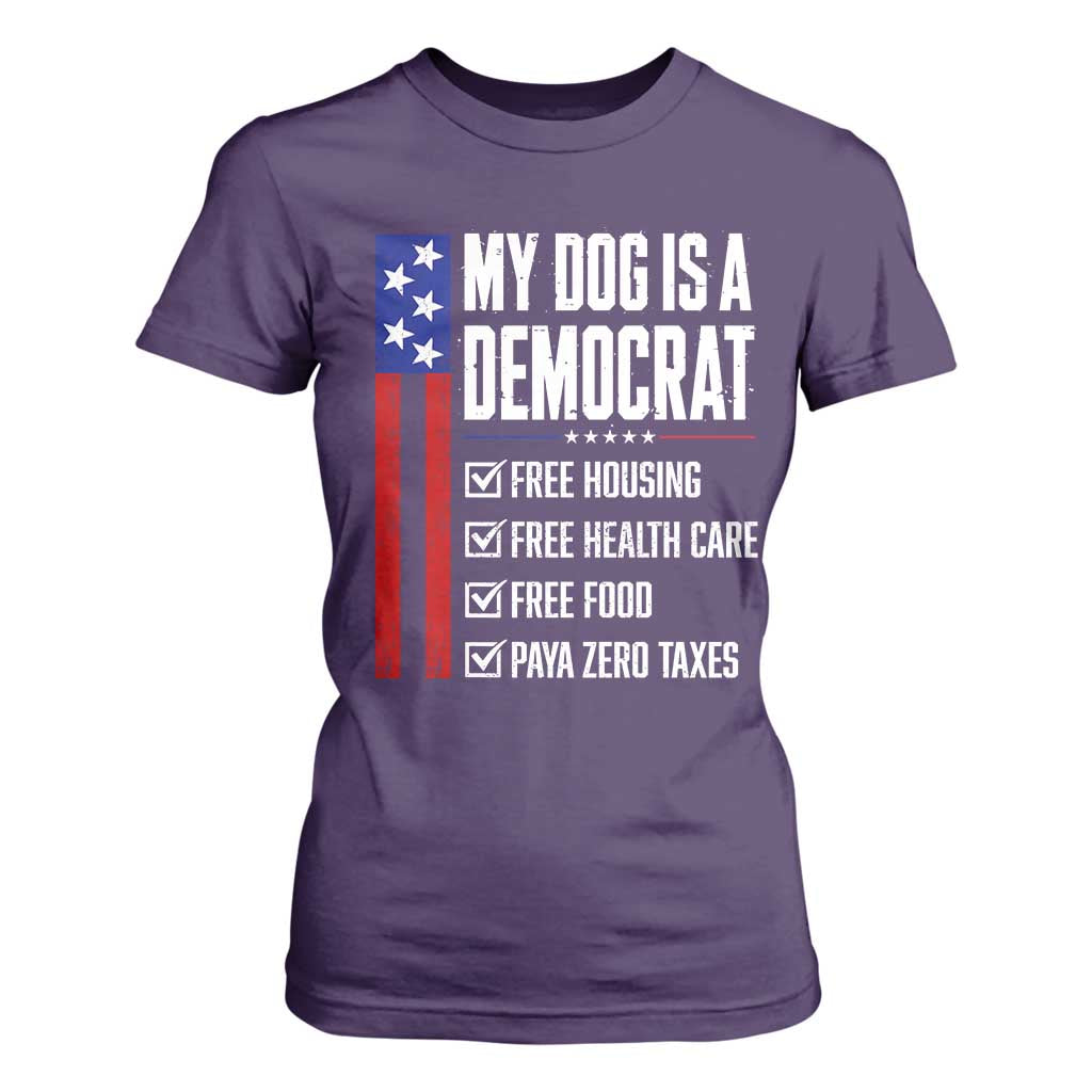 My Dog Is A Democrat Funny Political Satire T Shirt For Women Patriotic Dog Lover Graphic Subtle FDT Humor TS10 Purple Print Your Wear