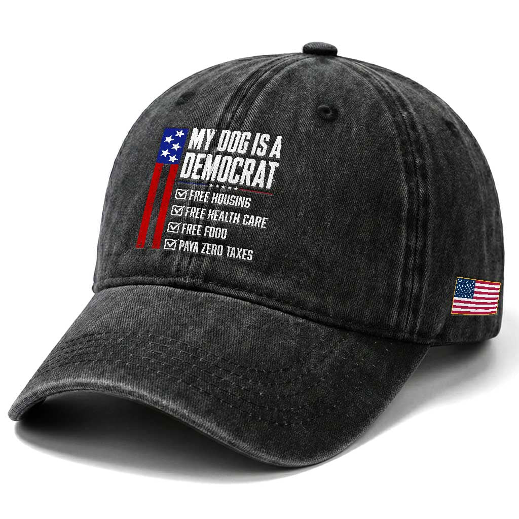My Dog Is A Democrat Funny Political Satire Washed Cotton Baseball Cap Patriotic Dog Lover Graphic Subtle FDT Humor TS10 Print Your Wear