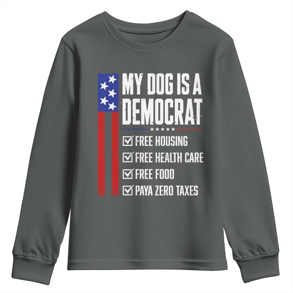 My Dog Is A Democrat Funny Political Satire Youth Sweatshirt Patriotic Dog Lover Graphic Subtle FDT Humor TS10 Dark Heather Print Your Wear