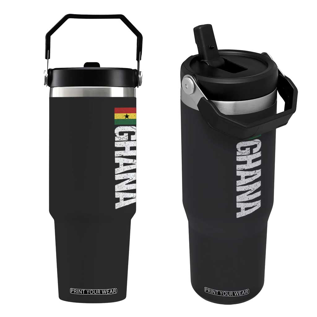 Distressed Ghana Flag Flip Straw Tumbler Vintage Ghanese Flag Africa Ghanaian Heritage