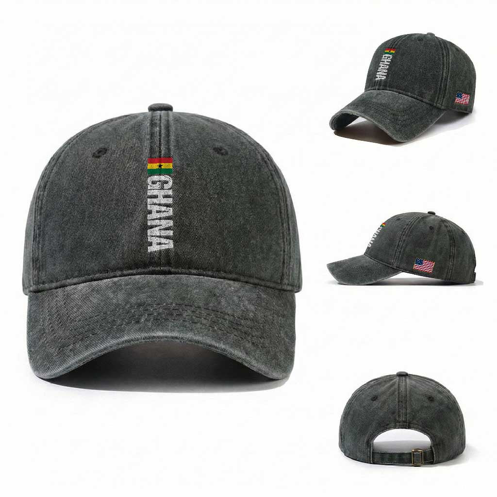 Distressed Ghana Flag Washed Cotton Baseball Cap Vintage Ghanese Flag Africa Ghanaian Heritage