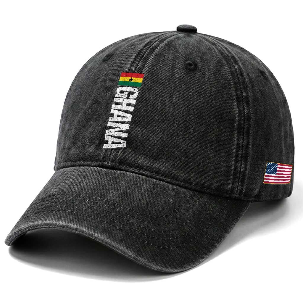 Distressed Ghana Flag Washed Cotton Baseball Cap Vintage Ghanese Flag Africa Ghanaian Heritage