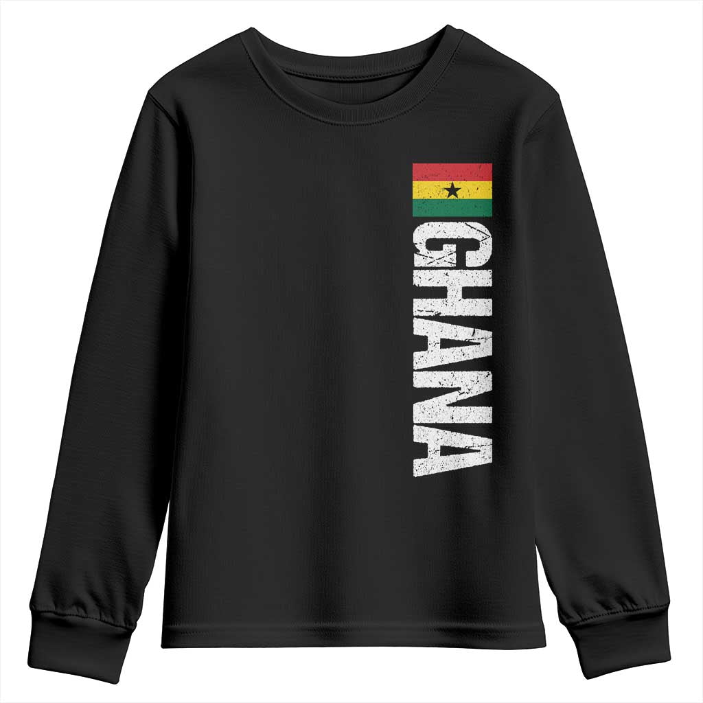 Distressed Ghana Flag Youth Sweatshirt Vintage Ghanese Flag Africa Ghanaian Heritage TS10 Black Print Your Wear