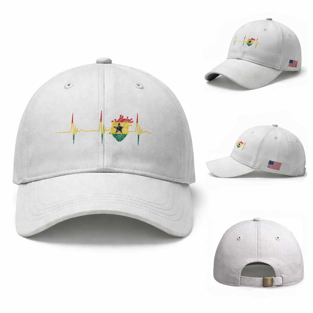 Heart Ghana Flag Baseball Cap Heartbeat EKG Pulse Proud Ghanaian